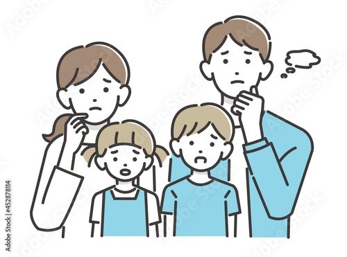 困った顔の若い家族のベクターイラスト素材／シンプル／子供／夫婦