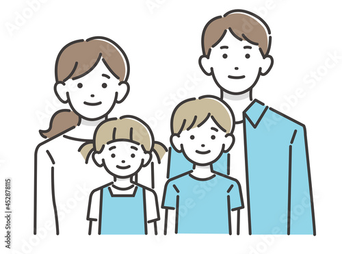 笑顔の若い家族の上半身のベクターイラスト素材／シンプル／子供／夫婦