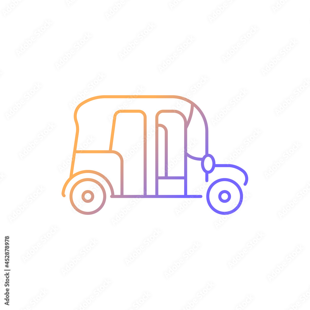 Auto rickshaw gradient linear vector icon. Three-wheeler taxi. Passenger car equivalent. Thailand tuk-tuk. Thin line color symbol. Modern style pictogram. Vector isolated outline drawing