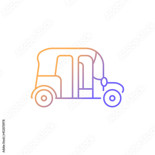 Auto rickshaw gradient linear vector icon. Three-wheeler taxi. Passenger car equivalent. Thailand tuk-tuk. Thin line color symbol. Modern style pictogram. Vector isolated outline drawing