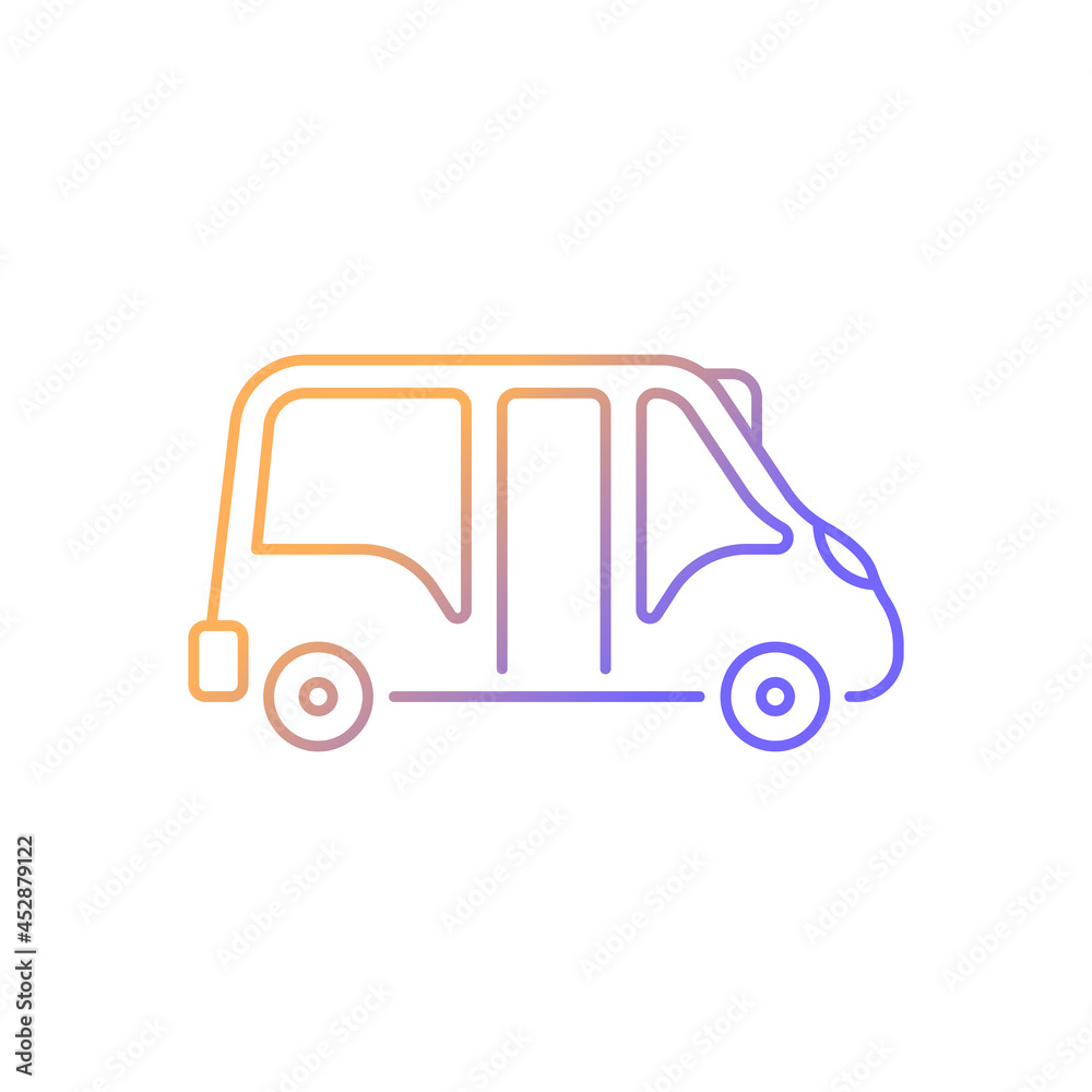 Minibus gradient linear vector icon. Small bus for transporting passengers. Motor vehicle. Travel service. Thin line color symbol. Modern style pictogram. Vector isolated outline drawing