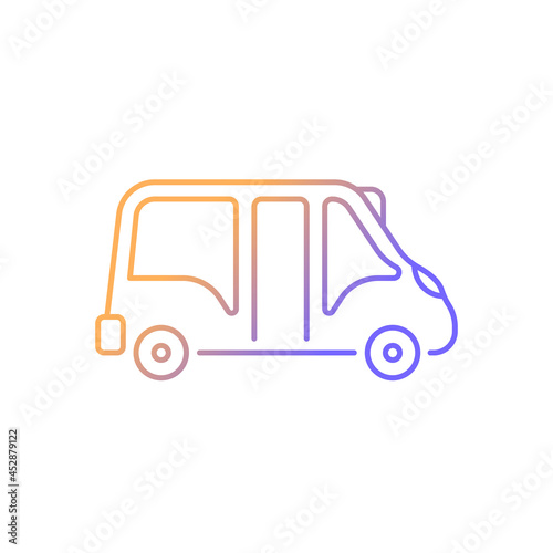 Minibus gradient linear vector icon. Small bus for transporting passengers. Motor vehicle. Travel service. Thin line color symbol. Modern style pictogram. Vector isolated outline drawing