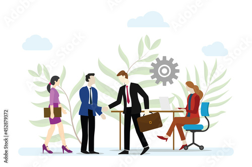 business service concept with people work and make deals with modern flat style