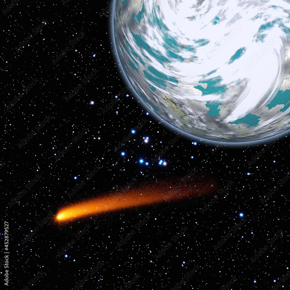 Obraz premium Comet over the earth. Meteor rain. The elements of this image furnished by NASA.