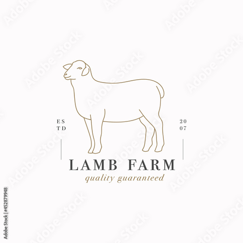Vector design linear template logo or emblem - farm lamb. Abstract symbol for meat shop or butchery.