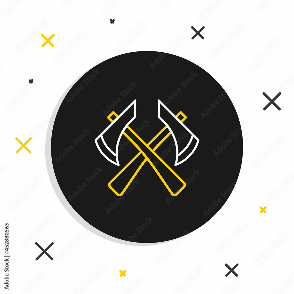 Line Firefighter axe icon isolated on white background. Fire axe. Colorful outline concept. Vector Line Firefighter axe icon isolated on white background. Fire axe. Colorful outline concept. Vector