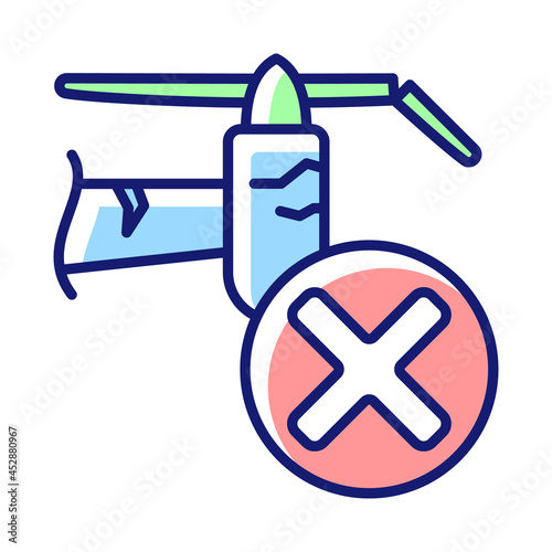 Dont use with cracked details RGB color manual label icon. Crack detection. Drone usage safety. Damage inspection. Isolated vector illustration. Simple filled line drawing for product use instructions