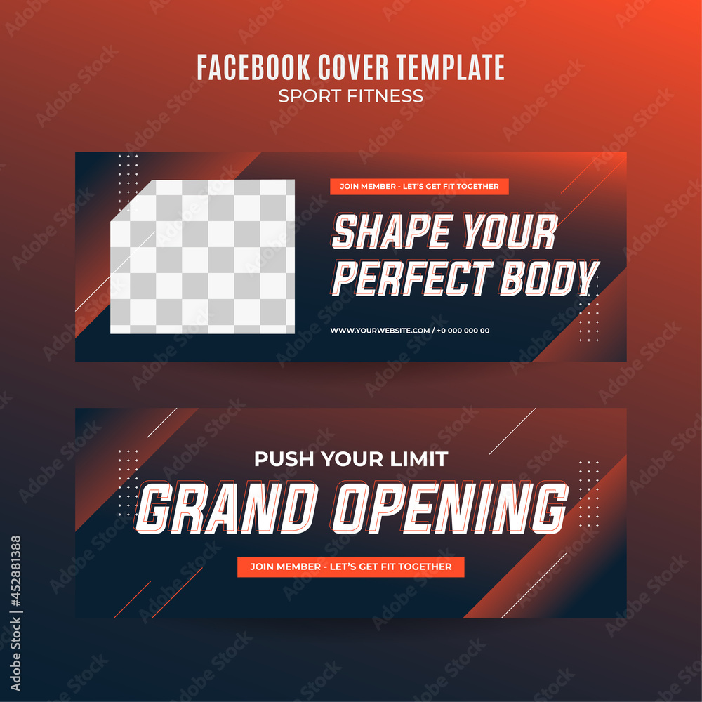 Obraz premium Gym Fitness horizontal banner design template Premium Vector for facebook cover, web banner and flyer