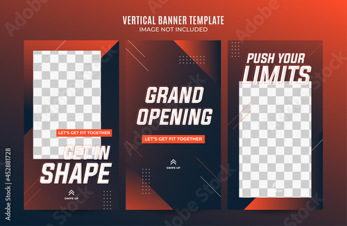 Gym Fitness vertical banner design template Premium Vector for social media post, web banner and flyer