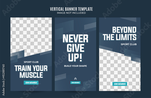 Gym Fitness vertical banner design template Premium Vector for social media post, web banner and flyer