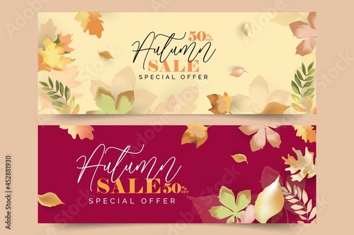 Autumn banner  with leaves. background   card and poster design