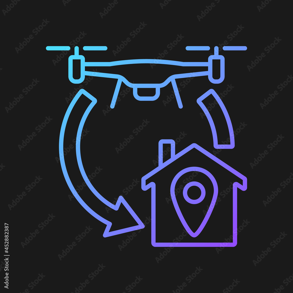 Return to home function gradient vector manual label icon for dark theme. RTH location. Thin line color symbol. Modern style pictogram. Vector isolated outline drawing for product use instructions