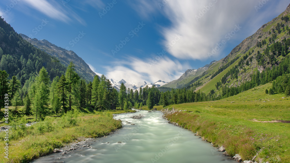 River flowing down from a glacier in the Swiss Alps.