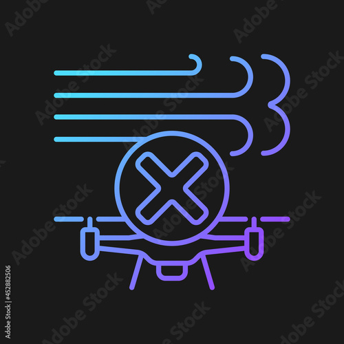 Dont fly in strong winds gradient vector manual label icon for dark theme. Windy condition. Thin line color symbol. Modern style pictogram. Vector isolated outline drawing for product use instructions