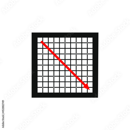 black outline grid box with red slanted line in the middle