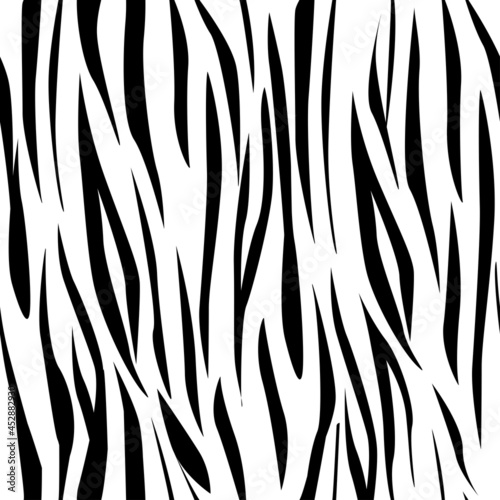 Abstract tiger stripes background seamless pattern. Vector illustration in black and white. Symbol of the year 2022