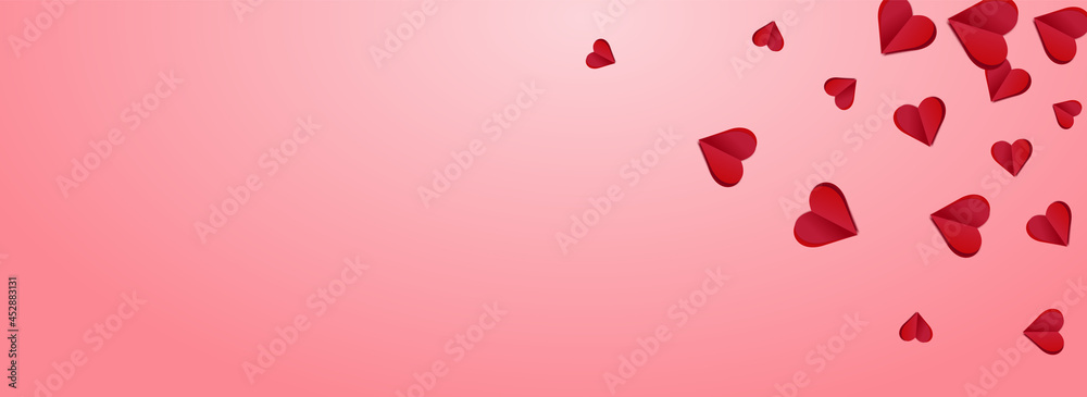 Red Hearts Vector Pink Panoramic Backgound. Love