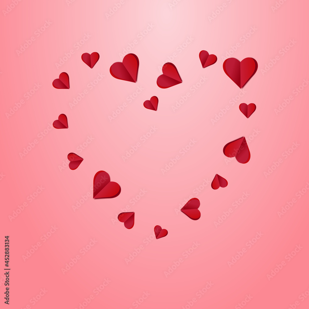 Maroon Color Hearts Vector Pink  Backgound. Happy