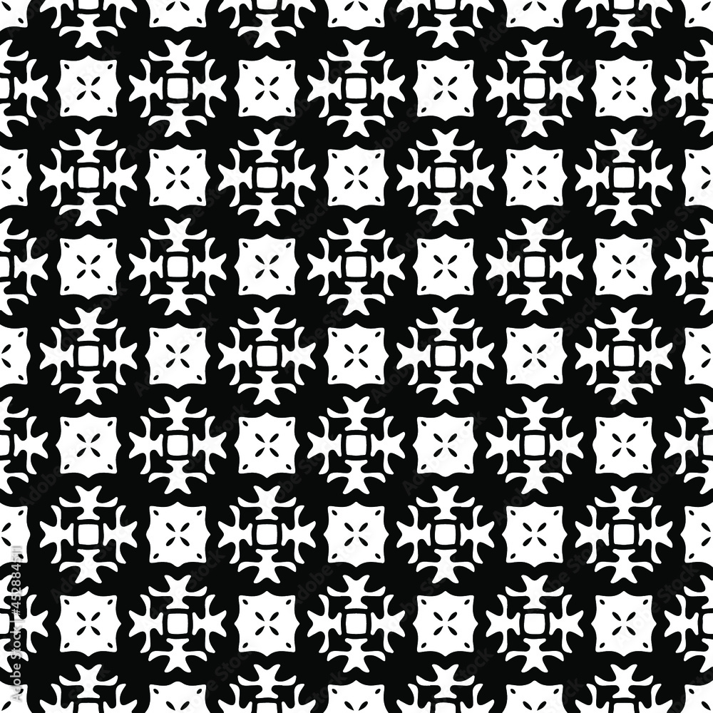 Flower geometric pattern. Seamless vector background. White and black ornament. Ornament for fabric, wallpaper, packaging. Decorative print 