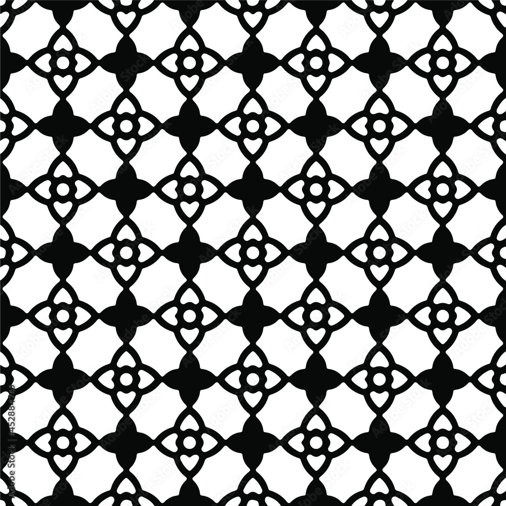 Flower geometric pattern. Seamless vector background. White and black ornament. Ornament for fabric, wallpaper, packaging. Decorative print Flower geometric pattern. Seamless vector background. White and black ornament. Ornament for fabric, wallpaper, packaging. Decorative print
