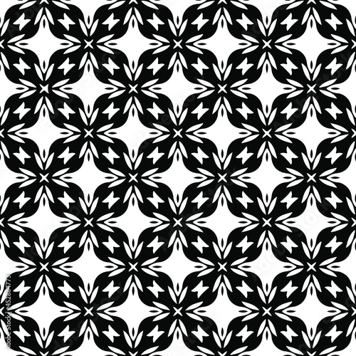 Flower geometric pattern. Seamless vector background. White and black ornament. Ornament for fabric, wallpaper, packaging. Decorative print 