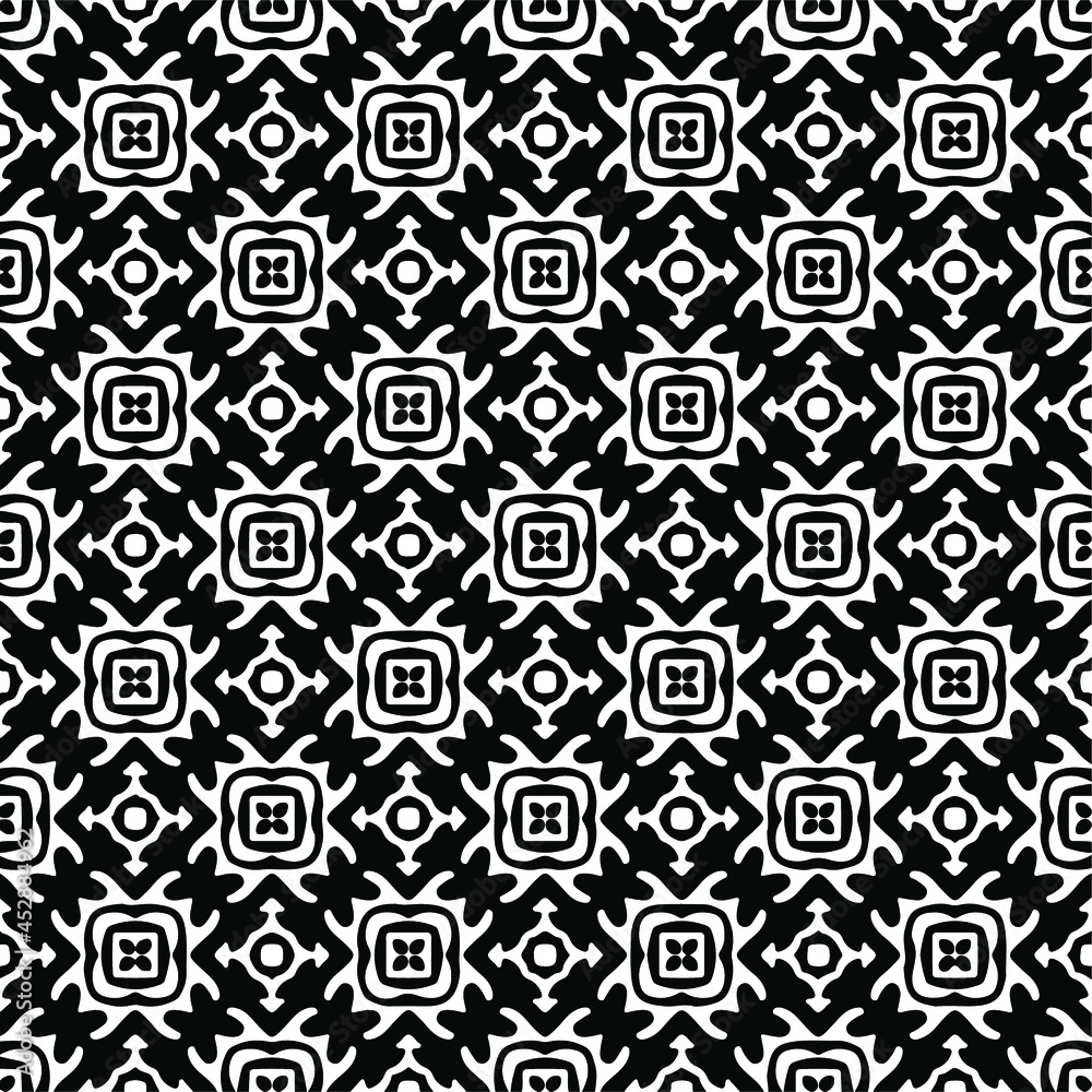 Flower geometric pattern. Seamless vector background. White and black ornament. Ornament for fabric, wallpaper, packaging. 

Decorative print
