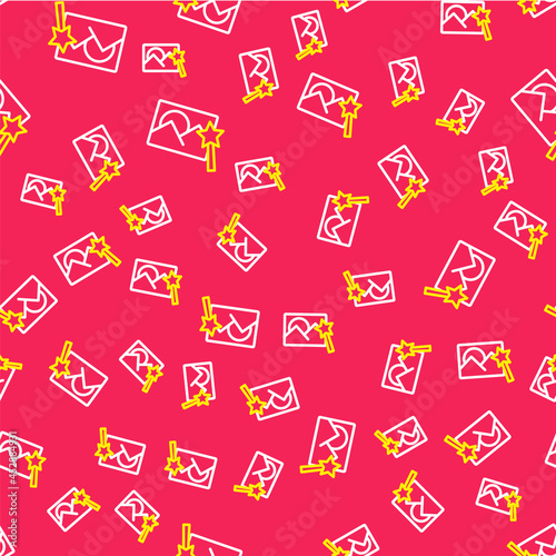 Line Photo retouching icon isolated seamless pattern on red background. Photographer, photography, retouch icon. Vector