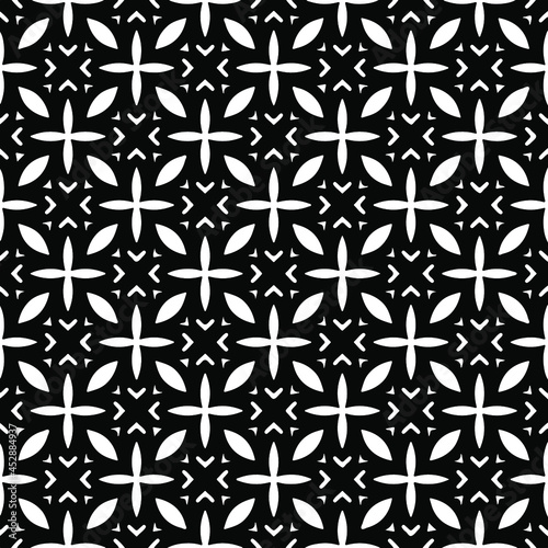 Flower geometric pattern. Seamless vector background. White and black ornament. Ornament for fabric, wallpaper, packaging.Decorative print 