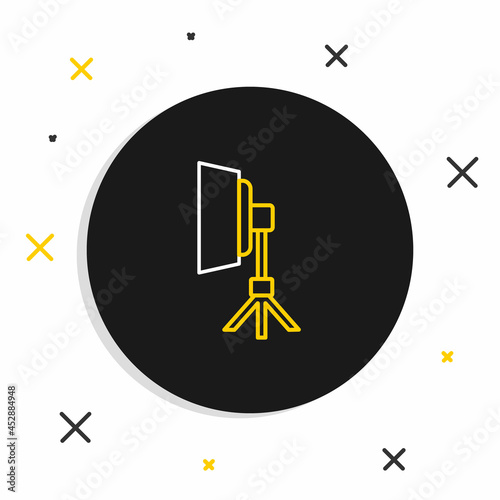 Line Studio light bulb in softbox icon isolated on white background. Shadow reflection design. Colorful outline concept. Vector