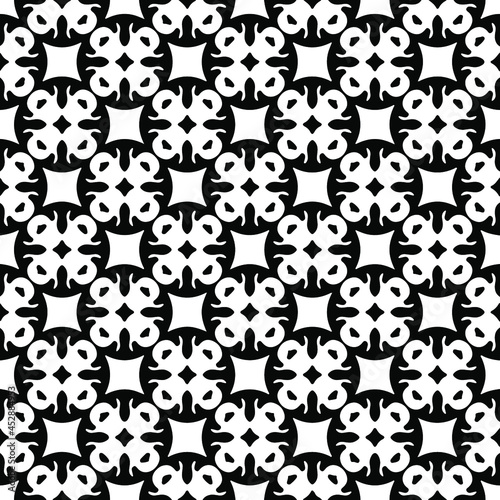 Flower geometric pattern. Seamless vector background. White and black ornament. Ornament for fabric  wallpaper  packaging.   Decorative print 