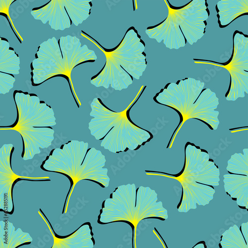Vector seamless pattern with ginkgo biloba leaves.