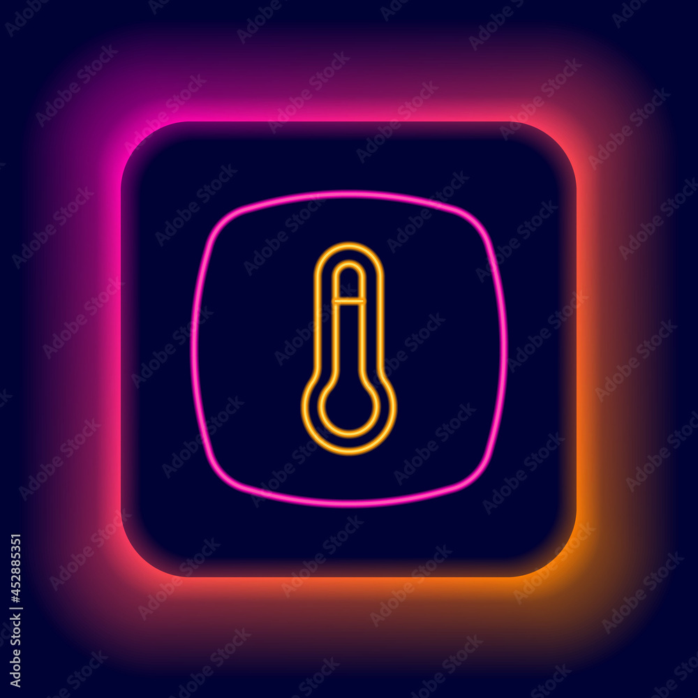 Glowing neon line Thermostat icon isolated on black background. Temperature control. Colorful outline concept. Vector Glowing neon line Thermostat icon isolated on black background. Temperature control. Colorful outline concept. Vector
