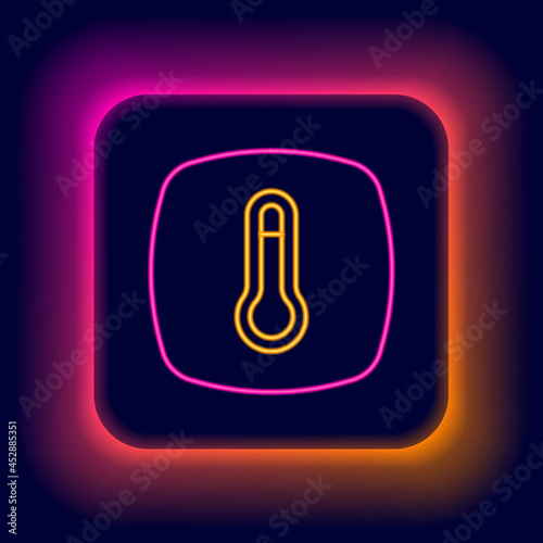 Glowing neon line Thermostat icon isolated on black background. Temperature control. Colorful outline concept. Vector