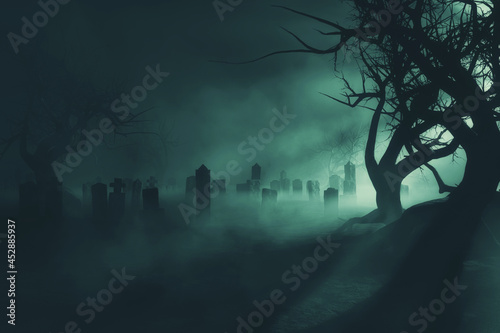 tombstones and trees in old...