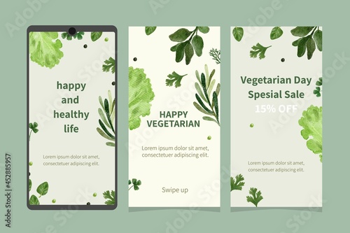 instagram story template with watercolor vegetables