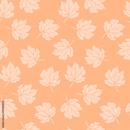Maple leaves seamless pattern. Vector illustration of falling leaves in simple flat style. Autumn background.