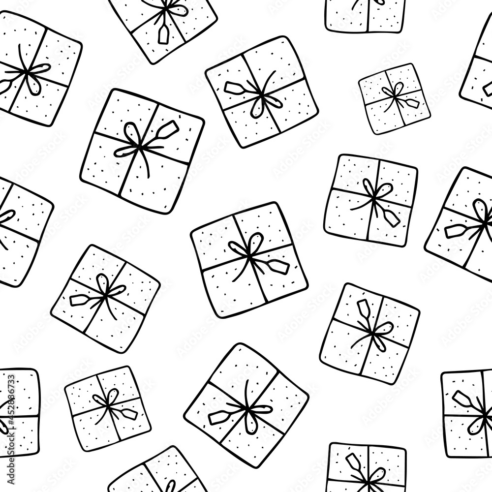 gift boxes vector pattern seamless. background with gift boxes. Illustration for greeting cards, wrapping paper, invitations, posters. cute hand drawn doodle texture. gift boxes vector pattern seamless. background with gift boxes. Illustration for greeting cards, wrapping paper, invitations, posters. cute hand drawn doodle texture.