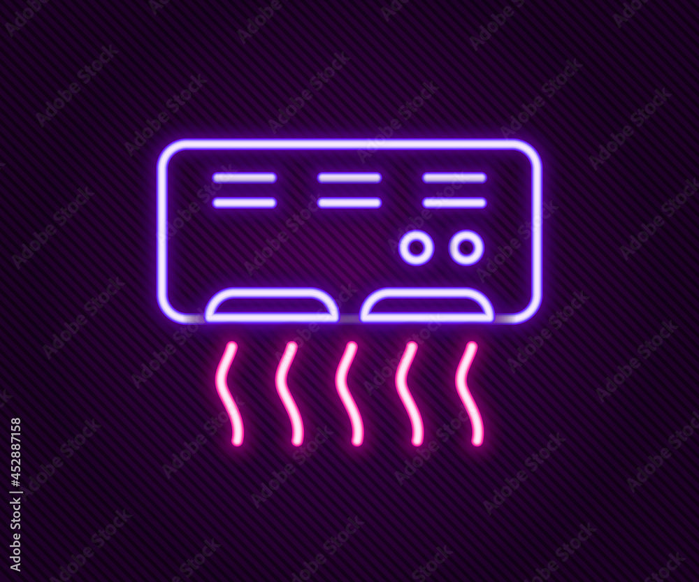 Glowing neon line Air conditioner icon isolated on black background. Split system air conditioning. Cool and cold climate control system. Colorful outline concept. Vector Glowing neon line Air conditioner icon isolated on black background. Split system air conditioning. Cool and cold climate control system. Colorful outline concept. Vector