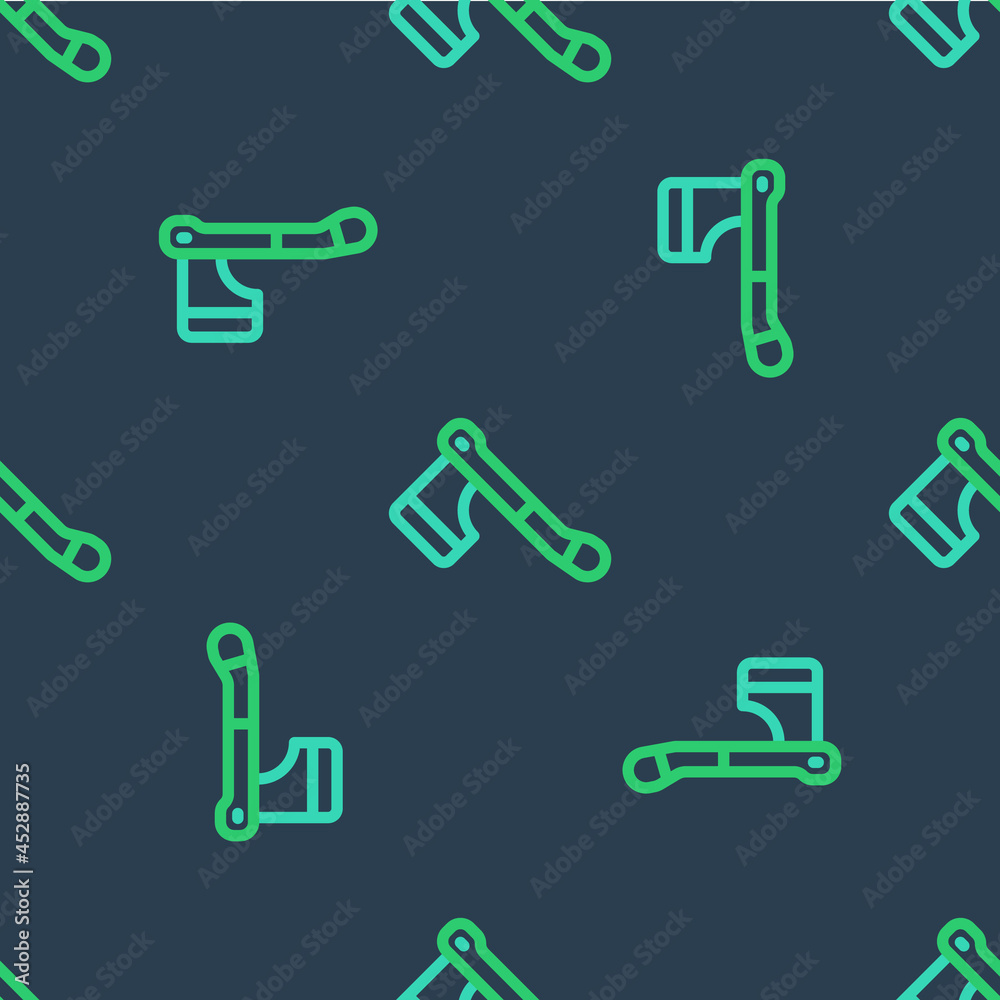 Line Wooden axe icon isolated seamless pattern on blue background. Lumberjack axe. Happy Halloween party. Vector Line Wooden axe icon isolated seamless pattern on blue background. Lumberjack axe. Happy Halloween party. Vector