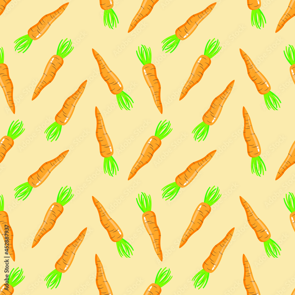 Carrot seamless pattern on light orange background. Flat cartoon design. Vector illustration. Carrot seamless pattern on light orange background. Flat cartoon design. Vector illustration.