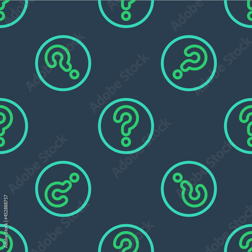 Line Unknown search icon isolated seamless pattern on blue background. Magnifying glass and question mark. Vector