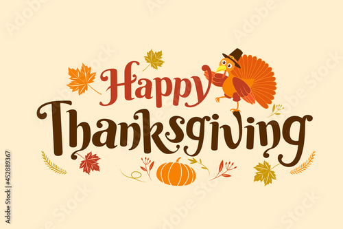 Happy Thanksgiving, Autumn, Typography, Calligraphy design, vector illustration.