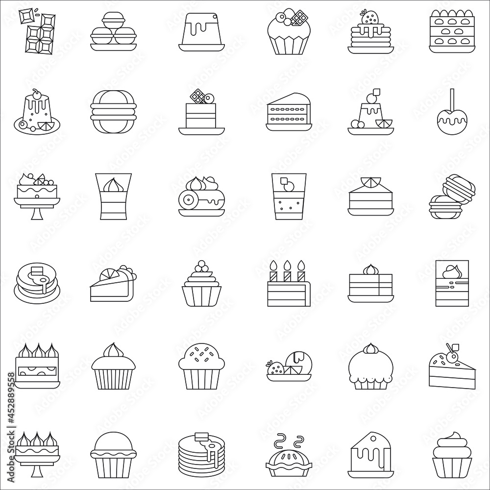 Dessert and sweets outline flat concept icon collection set Dessert and sweets outline flat concept icon collection set