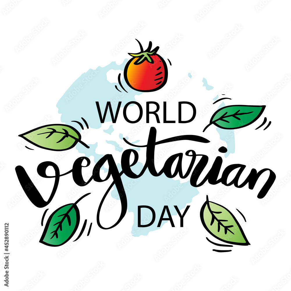 Plakat Vegetarian World Day. Hand drawn lettering. October 1. Poster concept.