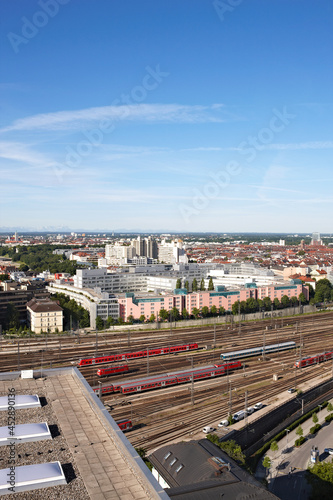 Skyline München Panaroma mit Zügen