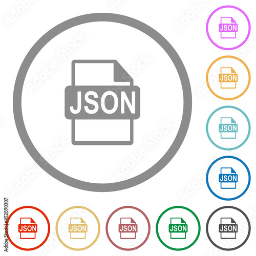 JSON file format flat icons with outlines
