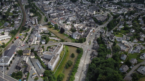 District town of Meschede in the Sauerland region, NRW, Germany. Drone shot.