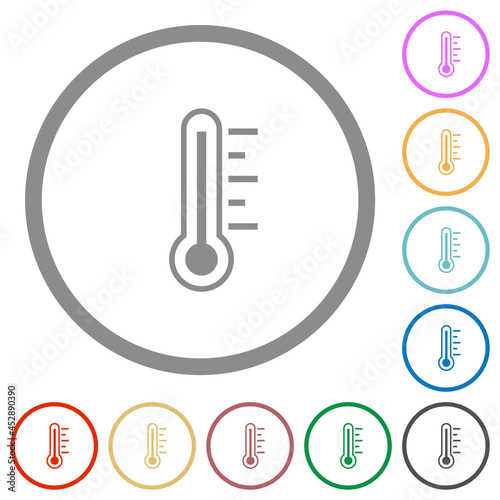 Thermometer warm temperature flat icons with outlines