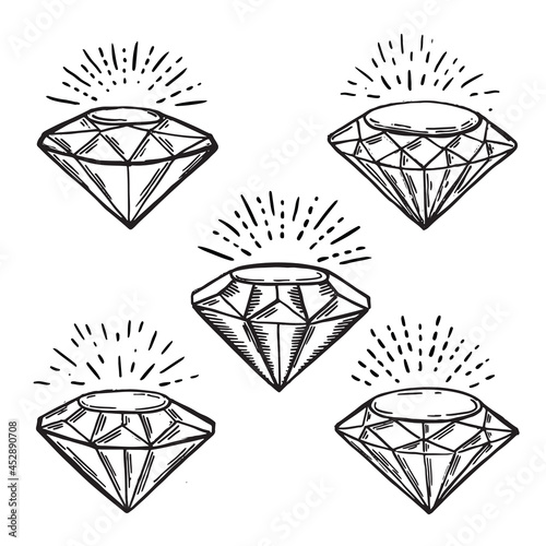 Diamonds set, Hand drawn style, vector illustration.	