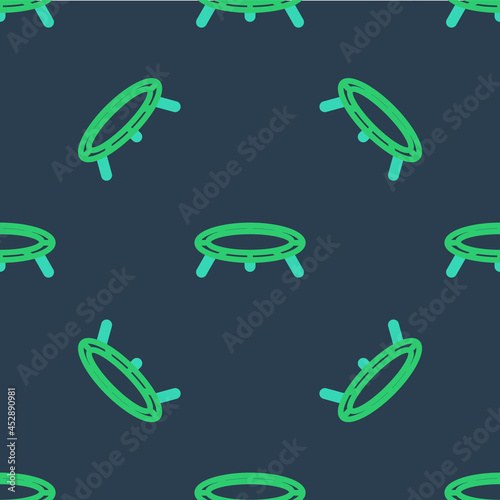 Line Jumping trampoline icon isolated seamless pattern on blue background. Vector